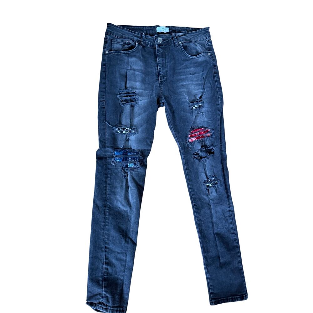 Lakenzie patchwork boho grunge black denim jeans‎